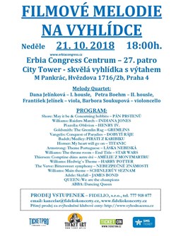 Filmové melodie na vyhlídce - koncert Praha -Erbia Congress Centrum, Hvězdova 1716/2b, City Tower, 27.patro, Praha