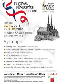 Festival pěveckých sborů (Republika 100)- Brno -Sál stadionu Sokola Brno 1, Kounicova 20, Brno