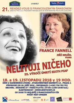 Nelituji ničeho. 55. výročí úmrtí Edith Piaf- koncert v Praze -Dům U Kamenného zvonu, Staroměstské nám. 13, Praha