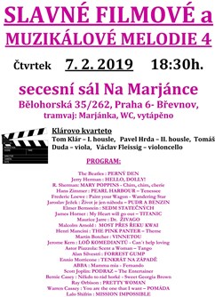 Filmové a muzikálové melodie 4- Praha -Secesní sál na Marjánce, Bělohorská 35/262, Praha