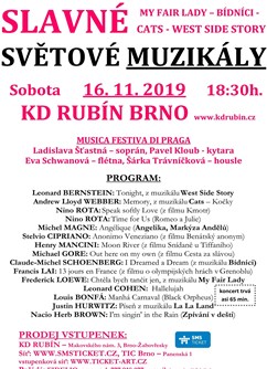 Slavné světové muzikály- Brno -KD Rubín, Makovského náměstí , Brno