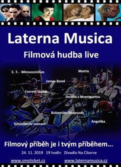 Laterna Musica - Filmová hudba live- Praha -Divadlo Na Cikorce, Herrmannova 2016/24, Praha