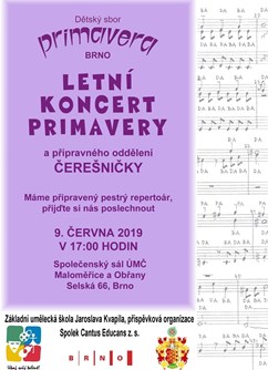 Letní koncert dětského pěveckého sboru PRIMAVERA- Brno -Úřad městské části Maloměřice a Obřany, Selská 66, Brno