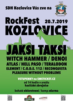 Festival RockFest Kozlovice 2019- WITCH HAMMER, DENOI, JAKSI TAKSI, ELEMENT a další -Areál hasičské zbrojnice, Kozlovice, Kozlovice