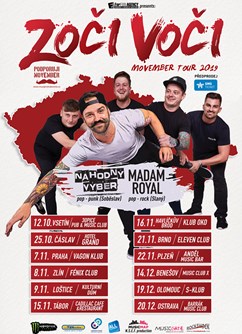 Movember Tour 2019 (Zoči Voči, Náhodný Výběr, Madam Royal)- koncert Benešov -Music Club X, Masarykovo nám. 153, Benešov