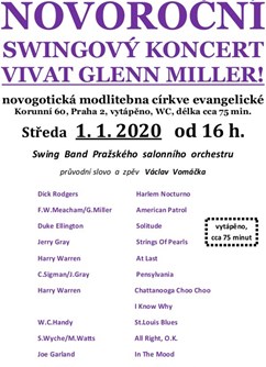 Novoroční swingový koncert Vivat Glenn Miller!- Praha -Novogotická modlitebna církve československé, Korunní 60, Praha