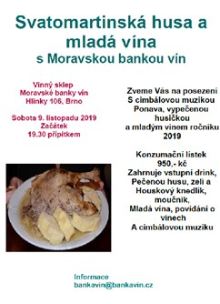 Svatomartinská husa a mladá vína v Moravské bance vín- Brno -Vinný sklep Moravské banky vín, Hlinky 106, Brno