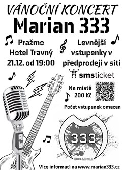 Marian 333 - Vánoční Koncert Pražmo- Kapela chystá skvělou podívanou pro fanoušky melodického rocku -Hotel Travný, Pražmo 88, Pražmo