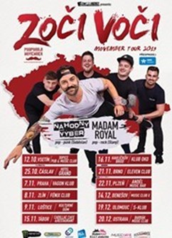Movember Tour 2019- Zoči Voči, Náhodný Výběr, Madam Royal- koncert Benešov -Music Club X, Masarykovo nám. 153, Benešov
