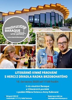 Literárně-vinné párování- Velké Pavlovice -Baraque Wine Gallery, Hodonínská 1171/12, Velké Pavlovice