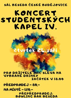 Koncert studentských kapel- České Budějovice -Beseda, Na sadech 18, České Budějovice