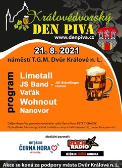 Královédvorský den piva - 4.ročník- festival Dvůr Králové nad Labem- Wohnout, Limetall, JS Band, Vaťák, Nanovor -Náměstí T.G. Masaryka, Náměstí T.G. Masaryka, Dvůr Králové nad Labem