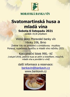 Svatomartinská husa a mladá vína s cimbálkou- Brno -Vinný sklep Moravské banky vín, Hlinky 106, Brno