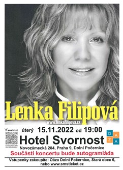 Koncert Lenky Filipové- Praha -Hotel Svornost, Novozámecká 284, Praha Koncert Lenky Filipové- Praha -Hotel Svornost, Novozámecká 284, Praha