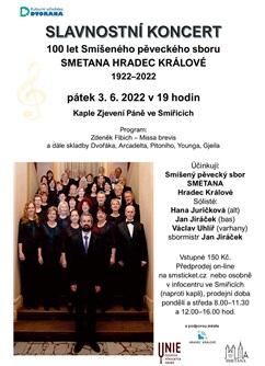 Slavnostní koncert 100 let Smíšeného sboru SMETANA HK- Smiřice -Kaple Zjevení Páně, Palackého, Smiřice