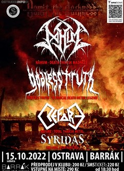 Vomit the Darkness 6.: Nahum, Godless Truth, Refore, Syridas- festival metalových kapel Ostrava -BARRÁK music club, Havlíčkovo Nábřeží 28, Ostrava