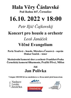 P.I. Čajkovskij Houslový koncert L. Janáček Věčné Evangelium- Černošice -Hala Věry Čáslavské, Pod školou 447, Černošice