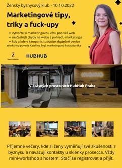 Marketingové tipy, triky a fuck-upy - Ženský byznysový klub- Praha -HUB HUB, Na Příkopě 14, Praha