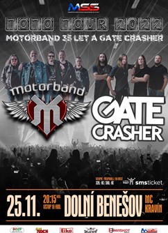 Motorband a GATE Crasher v Dolním Benešově | TOTO TOUR- koncert Dolní Benešov -Klub Kravín, Hlučínská 680, Dolní Benešov