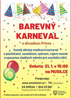 Barevný karneval- Brno- Dětský maškarní karneval v Brně -Musilka, Musilova 2a, Brno