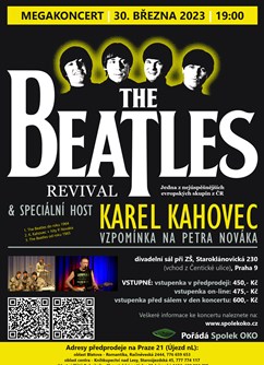 The Beatles (revival) & Karel Kahovec + hity Petra Nováka- koncert v Praze -Divadelní sál při Masarykově ZŠ, Staroklánovická 230, Praha