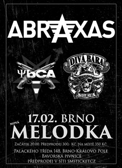 Abraxas, Ybca, Divá Bára- koncert v Brně -Melodka, Kounicova 20/22, Brno