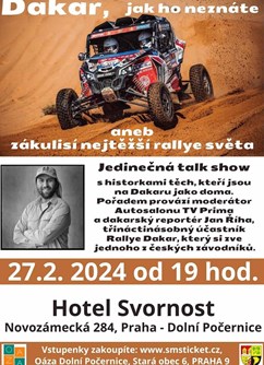 DAKAR, jak ho neznáte aneb zákulisí nejtěžší rallye světa- Praha -Hotel Svornost, Novozámecká 284, Praha