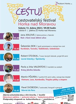 Cestovatelský festival Cestuj- Horka nad Moravou -Sál školní jídelny, Lidická 9, Horka nad Moravou