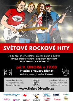 SVĚTOVÉ ROCKOVÉ HITY ~ Bluesrock Cannonade zahraje ZZ Top...- Hradec Králové -Pivovarské domy, Velké náměstí 26, Hradec Králové