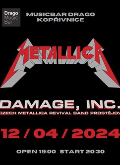 METALLICA revival - DAMAGE, INC.- Kopřivnice -MusicBar Drago, Smetanova 1121/2, Kopřivnice
