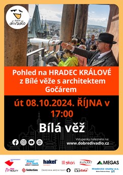 Pohled na HRADEC KRÁLOVÉ z Bílé věže s architektem Gočárem