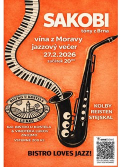 Jazzový večer se Sakobi, tóny z Brna, vína z Moravy
