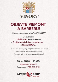 Řízená degustace: VINORY – Piemonte (Itálie)