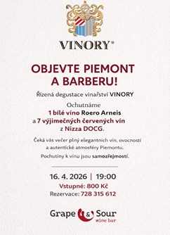 Řízená degustace: VINORY – Piemonte (Itálie)